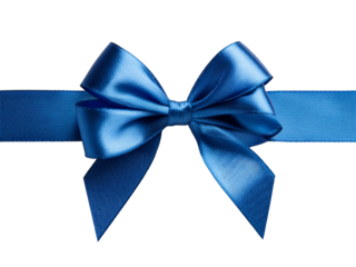 Blue gift bow and ribbon for present wrapping. Isolated on transparent background
