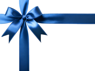 Blue gift bow and ribbon for present wrapping. Isolated on transparent background