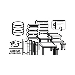 Academic collection of line icons representing education, knowledge, data, graduation, learning, and study concepts