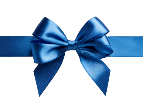  Blue gift bow and ribbon for present wrapping. Isolated on transparent background