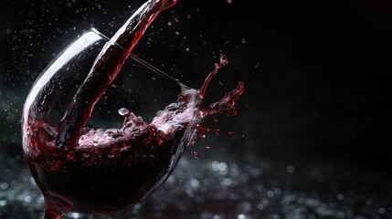 Pouring Red Wine Creates Elegant Splashes Against a Dark Premium Background in a Sophisticated Setting