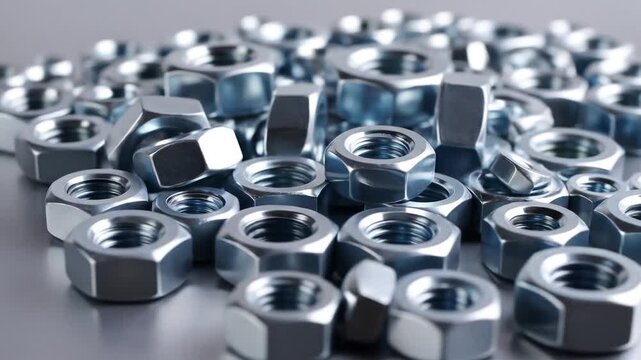Shiny metal nuts with construction hardware detail.