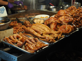 Taiwanese Braised Pork Knuckles and Intestines at Night Market