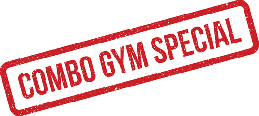A rectangular red grunge rubber stamp featuring the words COMBO GYM SPECIAL on a pristine white surface