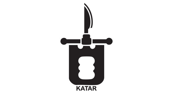 Minimalist black and white silhouette of a traditional Indian katar push dagger, a historical weapon icon for martial arts and combat concepts