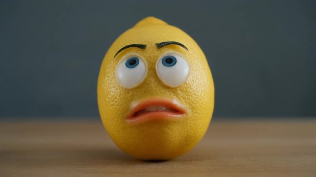 Zitrone zieht extrem saure Grimassen &ndash; witzige Nahaufnahme