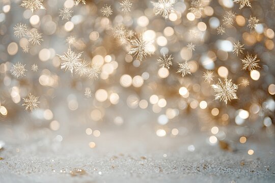 Abstract winter backdrop with snowflakes and bokeh lights