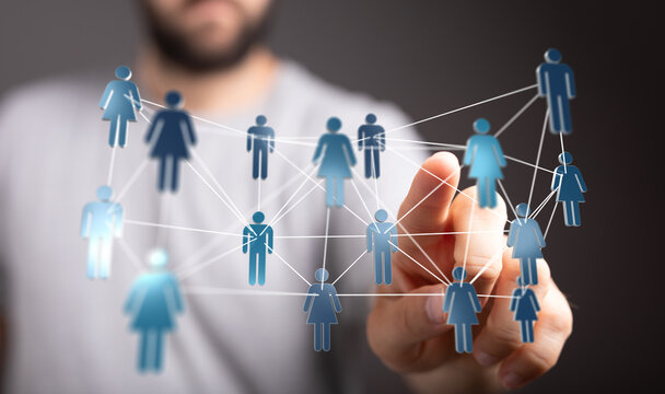 Close up of digital human network connections concept image. Representing teamwork, cooperation, business and g