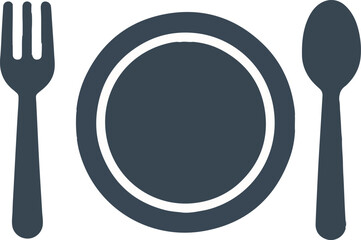 Simple Dining Symbol Monochrome Fork, Plate, Spoon Vector Design