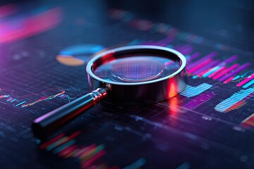 Magnifying glass over financial charts