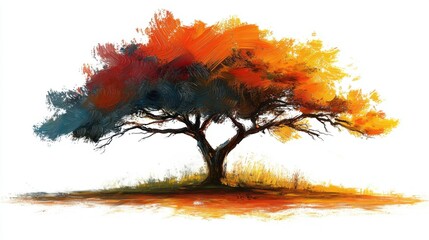 Orange tree with artistic textured strokes and bright warm tones