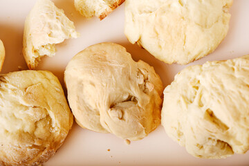 Homemade cookies on beige background, top view, selective focus
