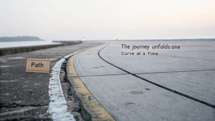 A Long Winding Road Etched into Smooth Grey Concrete, Leading Towards the Horizon