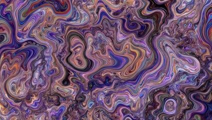 Abstract Swirling Purple and Gold Liquid Marble Pattern Background.