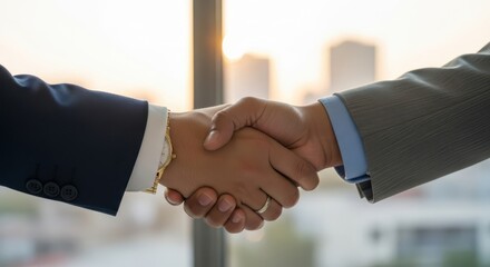 Business negotiation success corporate office image of handshake professional environment close-up view collaboration concept