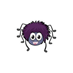 Cheerful fuzzy purple spider illustration with a friendly smile, a playful arachnid cartoon character design