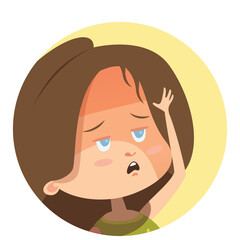 Cartoon Illustration of a Young Girl with Sunburn on Her Face and Neck Looking Uncomfortable Outdoors