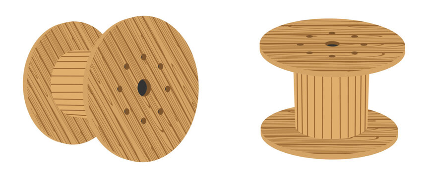 wooden wire electric cable coil, vector illustration isolated on white background.