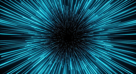 Abstract background with radiating blue lines converging towards a central dark point creating a tunnel effect