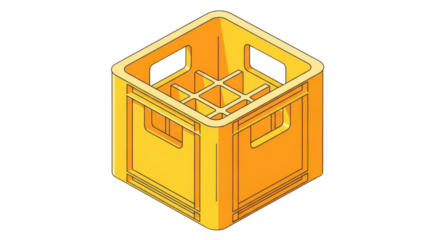 Yellow plastic crate isolated on transparent background