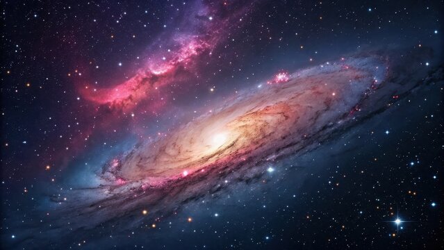 A stunning spiral galaxy with vibrant nebulae and countless stars in the vast expanse of deep space.