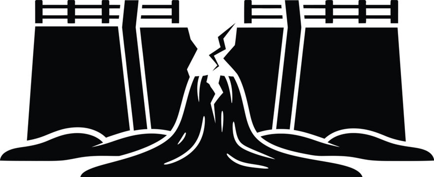 black dam breaking, disaster concept clip art preview