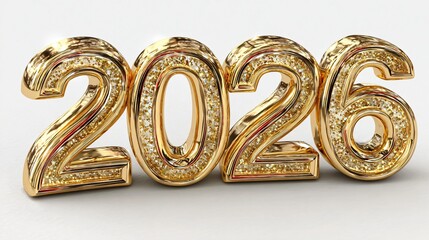 Gold 2026 digits with luxury textured surface, Shiny decorative 2026 numbers in metallic gold