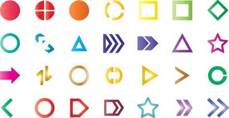 Colorful geometric shapes arranged on a black background for graphic design