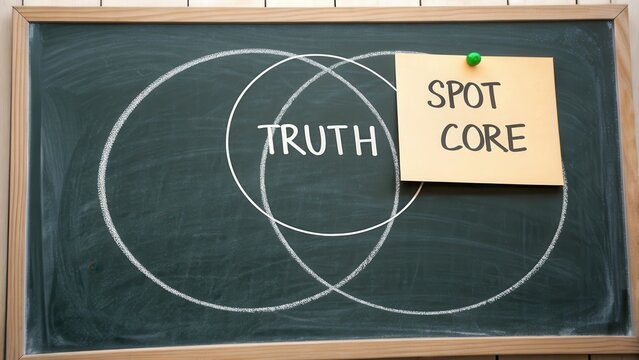 Chalkboard diagram illustrating the concept of truth with overlapping circles and a labeled sticky note