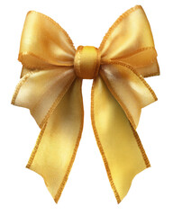 Elegant, golden bow tied in a decorative fashion, with detailed textures and soft lighting