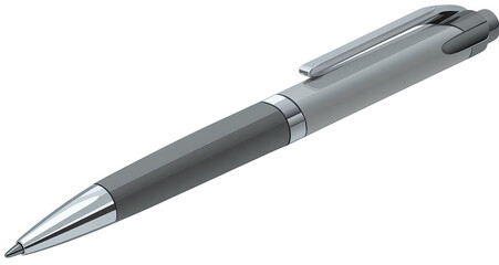 A sleek, metallic ballpoint pen with a silver clip, isolated on a solid black background