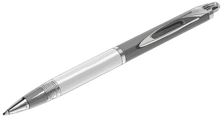 A monochrome illustration of a writing instrument, cylindrical body, tip, and accents