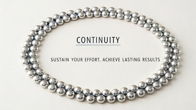 Circular arrangement of uniform silver beads forming a necklace showcasing the concept of continuity and lasting results