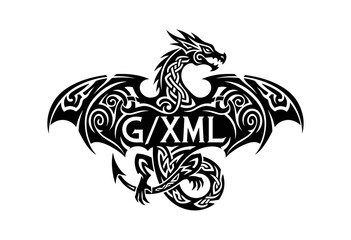 Stylized Dragon Silhouette with Swirling Ornate Details and Initials G X M vector