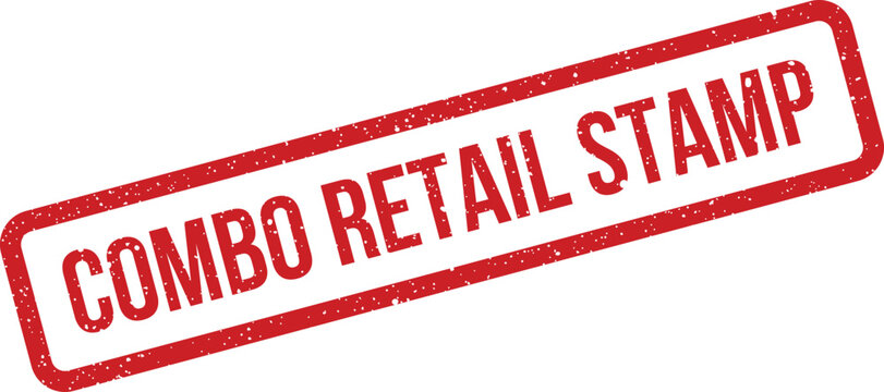 A striking red rectangular rubber stamp with a vintage distressed look reads COMBO RETAIL STAMP
