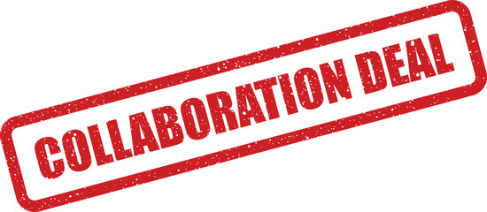 A striking red rubber stamp featuring a distressed look and the prominent words COLLABORATION DEAL against a clean white backdrop