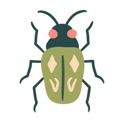 Green Beetle in Hand-Drawn Style for Cute Nature Design