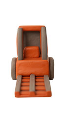 Clay miniature forklift model in orange and gray colors with detailed wheels and lifting forks, playful and creative design