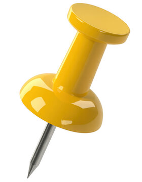 Yellow pushpin against black isolated on a transparent background
