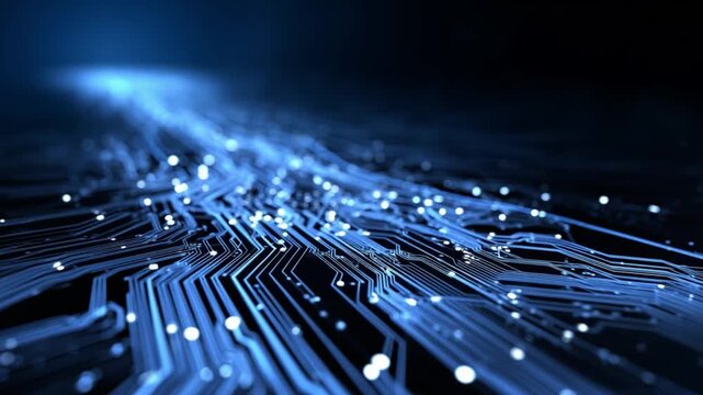 Illuminated Circuit: A vibrant and intricate network of illuminated pathways. Digital landscape shows data flowing and connecting, representing the cutting edge of digital innovation