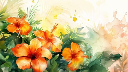 seamless background with flowers and leaves
