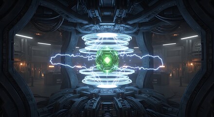 Futuristic power core with glowing blue and green energy