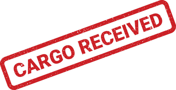A vibrant red rectangular rubber stamp mark with the textured grunge text CARGO RECEIVED on a bright white surface
