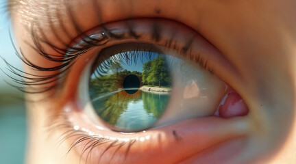 Nature Reflection in a Stylized Human Eye Close-Up