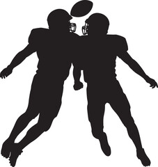 American Football Players in Action Silhouette Facing Each Other with Ball