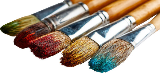 Close-up of Paintbrushes with Multicolored Tips Ready for Artistic Creations