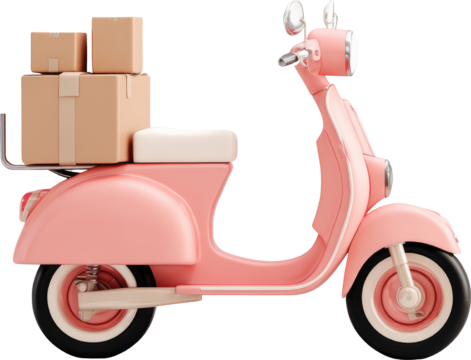 Pink Scooter with Parcel Boxes: Retro Vibes and Modern Delivery Solutions.