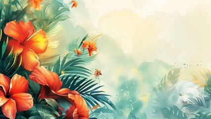 seamless background with flowers and leaves