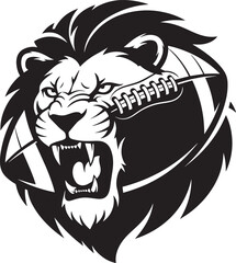 Roaring Lion with Football Mouth Mascot Logo for Sports Team Vector Illustration