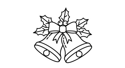 Christmas bells with holly and a bow decorated with holly berries.